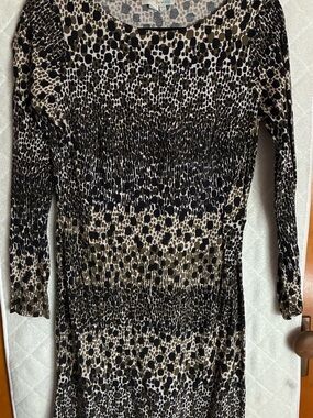 Boden Long-Sleeve Leopard Print Dress in Black and Tan